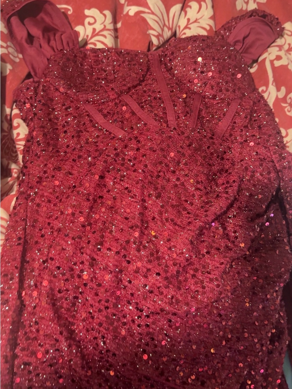 Sequined Berry Red Strapless Dress